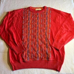 Vintage Norm Thompson 3D Knit Mens Large Red Cotton Knit Sweater